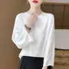 Camisa satinada de manga larga con cuello redondo para mujer, nuevo modelo 2026, elegante y sedosa, estiliza, versátil, adecuada para ir al trabajo, top básico