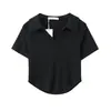 Gola Polo Ombro Verão Curto Barra Irregular Top Europeu Design Nicho Fio Manga Curta Camiseta para Mulheres