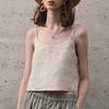 Cuello Redondo Sin Mangas 100% Lino Tirantes Chaleco Nuevo de Primavera y Verano para Mujer Vacaciones en la Playa Top Corto con Tirantes Ajustables
