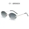 Gafas de Sol Ovaladas Sin Montura de Metal Estilo Nuevo Transfronterizas, Gafas de Sol Moda Europea y Americana con Borde Cortado para Hombres y Mujeres, En Stock