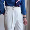 Elegantes pantalones casuales Nápoles para hombre, sin arrugas, estilo italiano de negocios, hebilla de París, pantalones de pierna recta de cintura alta