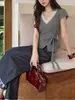 Blusa de Encaje Roja para Mujer Verano 2026 Ajustada a la Cintura de Manga Corta para Figuras Petite