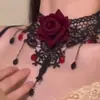 Colar de Renda Rosa Escura Retro Halloween Acessível Luxo Nicho Corrente para Clavícula Colar de Pescoço Elegante
