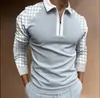 Camisa Polo de Manga Larga para Hombre Nueva de Primavera y Otoño Color Sólido Estampado 3D Casual para Exteriores Transpirable con Cremallera