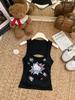 Camisola Estampada de Gatito Fresa Negra para Mujer Verano Espalda Hueca sin Espalda Ropa Interior Dulce Chica Atrevida Top Exterior