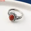 Anel Super Ovo em Prata Esterlina S925 com Ágata Vermelha do Sul, Lápis Lazúli, Ouro Negro, Anel Antigo Retro