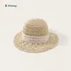 Chapéu de Pescador de Praia Bangxuan Chapéu Trançado para Meninas Chapéu de Sol com Aba Larga Chapéu de Palha para Bebê Chapéu Infantil