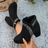 Comercio exterior transfronterizo, botines de tacón grueso para mujer de talla grande, nueva colección otoño/invierno 2026, estilo europeo y americano, botines de moda con lentejuelas y cremallera lateral