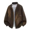 Chaqueta para Hombre Talla Grande M8XL Nueva con Cuello Alto, Textura Similar al Ante y Diseño de Remaches, Estilo Old Money, Holgada y de Moda