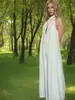 Ropa de Mujer Nueva de Verano 2026, Impresionante Vestido Largo de Algodón de Alta Densidad con Cuello Alto y Espalda Descubierta, Estilo Resort del Sur de Francia, Línea A