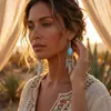 Pendientes de Aro Metálico con Hojas de Estilo Étnico Retro Vintage de Moda para Mujer, Elegantes y Clásicos Accesorios para Orejas con Borlas Exageradas
