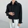 Camisa de Diseño de Lazo 2024 para Hombre con Cuello de Pico Grande Nicho Drapeado Suelta Moderna Blanca Francesa de Manga Larga