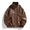 Chaqueta de Cuero Retro Americana para Hombre Primavera y Otoño Tendencia Desaliñada Fresca Sentido del Diseño Explosivo Calle Motocicleta Chaqueta de Cuero PU para Pareja