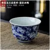 Taza de té vintage azul y blanco, taza invertida, cerámica Dehua, diseño de paisaje, uso doméstico, juego de té kung fu, taza para invitados, venta al por mayor de fabricante