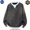 Moletom de malha de alta qualidade com gola V e mangas compridas de duas peças da marca NASA para homens, um top casual e moderno para o outono