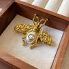 Broche vintage de abeja de imitación de perla, estilo antiguo medio, estilo francés, ramillete para traje, accesorios de alta gama para mujer.