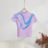Camiseta de Manga Corta para Mujer Ropa Nueva de Verano Ajustada Plegada Miyake Cuello Alto Medio Top Plisado Elegante Delgado Ins