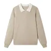 Camisa Polo de Punto con Cuello para Otoño e Invierno Top de Punto para Hombre Suéter Holgado Informal Diseño de Manga Larga Camisa Base
