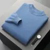 Entrega de comércio exterior transfronteiriço: Suéter base de lã masculino para negócios casuais, cor sólida, com sete pontos, espessado, plano, gola dupla de altura média
