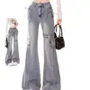 Jeans de Campana Resistentes Estilo High Street Americano para Mujer, Nuevo Diseño Verano 2025, Pantalones Bootcut Adelgazantes con Parches, Modernos