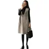 Vestido colete de lã de duas peças outono e inverno Novo estilo coreano casual solto comprimento médio manga longa conjunto de saia colete