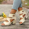Sandalias de tacón grueso para mujer, nuevas de otoño 2026, transfronterizas europeas y americanas, zapatos de tacón alto de punta abierta, talla grande, con cremallera trasera, sandalias romanas