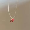 Collar Ancora Granada Roja para Mujer Otoño e Invierno Sentido de Alta Gama Cadena de Clavícula Exquisita Cadena de Lana Simple Retro Accesorios Nuevos