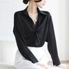 Liquidação de Roupas Femininas Outlet: Camisa Elegante de Cetim Outono 2024 Novo Estilo Emagrecedora Colar de Pérolas Blusa de Negócios