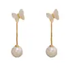 Brincos de Pérola com Borboleta de Madrepérola e Franjas, Estilo Novo de Verão, Dupla Face, Elegantes e Versáteis, Brincos Emagrecedores Atacado