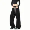 Pantalones de chándal anchos de color azul marino con cordón para hombre, talla grande, corte holgado, caída suave, pantalones casuales largos hasta el suelo, estilo casual, pantalones deportivos resistentes