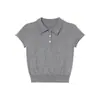 Polo de Punto de Color Sólido de Gama Alta con Cuello Alto y Mangas Cortas para Mujer Verano 2026 Nuevo Único Chic Top Corto