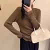 Sheji Home Suéter de Punto para Mujer 2025 Otoño/Invierno de Cuello Medio Ajustado de Color Sólido con Botones Suéter de Punto Base Capa Ropa para Mujer