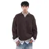 Camisa Polo Cuello en V Manga Larga Tejido de Punto para Hombre Corte de Alta Gama Agujero Recortado Negocios Otoño e Invierno Tendencia Exportación Venta al por Mayor Transfronteriza