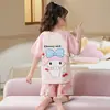 Pijama Feminino Infantil Desenho Animado Fino Manga Curta Algodão Puro Crianças Médias e Grandes Roupa Casual de Casa Verão Conjunto Pai e Filho
