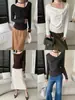 SINAN Otoño Nuevo Irregular Asimétrico Hombro Cuello Halter Cinta Ajustado Manga Larga Camiseta SN9373