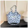 Bolsa de Ombro tipo Balde em Lona com Bolinhas Estilo Francês Estampada Tote para Mulheres Simples Casual Estilo Preguiçoso Bolsa de Pulso/Ombro