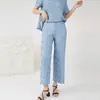 Calça Larga com Textura Plissada Única Miyake Feminina com Pingente Outono Fina Solta Cintura Solta Nove Pontos Calça Casual
