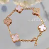 Collar de Trébol de Cuatro Hojas de Nácar, Nuevo Pulsera Exclusiva de Trébol de Cuatro Hojas Tachonada con Diamantes Rosas, Pendientes de Botón de Cinco Hojas de Lujo Ligero Van Cleef & Arpels para Mujer