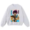 Sudadera con capucha con estampado de anime de dibujos animados, estilo lavado vintage y desgastado, corte extragrande, sudadera de cuello redondo de anime de moda