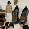 2026 Otoño Suela Gruesa Aumenta Altura Estilo Británico Nuevo Versátil Primavera-Otoño Estampado Leopardo Zapatos de Vestir con Cordones Negros para Mujer