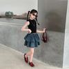 Conjunto de Verão para Meninas 2025 Novo Estilo Fashion Meninas Estilo Coreano Médio e Grande Infantil Estilo Colete Sem Mangas Saia Bolo