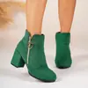 Botas Cortas de Gamuza con Tacón Grueso Nuevo Comercio Exterior Transfronterizo Tallas Grandes Cremallera Lateral Botas Martin Tacón Alto Europeo Americano Amazon Botas para Mujer