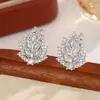 Brincos de Folha de Zircônia de Luxo para Mulheres, Brincos de Folha Cheios de Diamante de Alta Qualidade, Elegantes e Versáteis para Banquetes