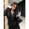 Camiseta Botão Manga Longa Patchwork Cor Contrastante para Mulheres, Camada Interna, Outono 2025 Novo Estilo Americano Slim-Fit