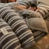 Funda de edredón de terciopelo de leche con forro polar, pieza única, cálida de invierno, doble cara, engrosada, con puntos de forro polar, funda de edredón para cama individual, juego de ropa de cama de cuatro piezas
