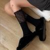 Meias de Renda Brancas Meia-perna Femininas Primavera e Outono Orelha de Madeira Meia Empilhada Ponto Jersey Punho Meia Cano Longo Lolita JK