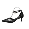 Tacones Altos de Punta con Correa Única y Tacón Fino, Estilo Nuevo, Negro, Talla Grande, Zapatos Abiertos Calados, Sandalias Cerradas de Estilo Francés al por Mayor
