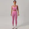 Conjunto Esportivo Novo Transfronteiriço Europeu e Americano para Mulheres, Calça e Top Cropped de Yoga com Cintura Alta Levanta Bumbum Pêssego