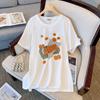 Camiseta de algodón para mujer, top holgado y adelgazante de manga corta, estilo retro bt de Hong Kong, talla grande de verano