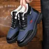 Nova coleção de inverno: sapatos masculinos de cano alto, forrados com fleece, sola grossa, antiderrapantes, com face de couro, impermeáveis, de algodão, perfeitos para clima com neve